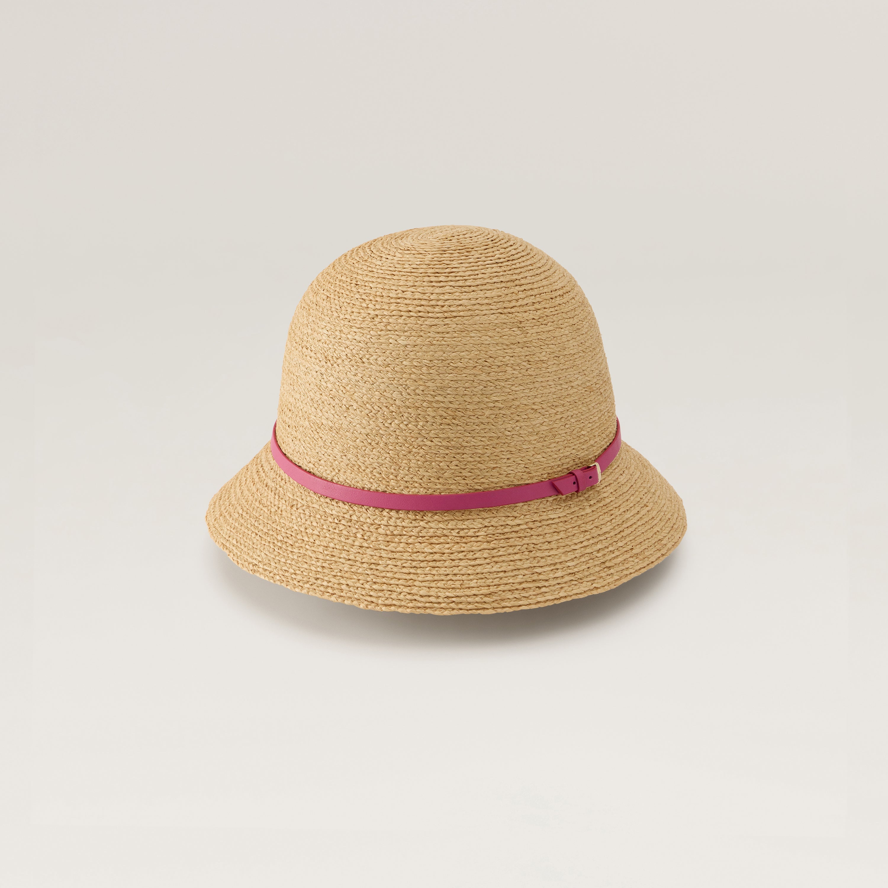 Besa 6 Raffia Braid Cloche Hat - Natural/Bright Pink | Helen