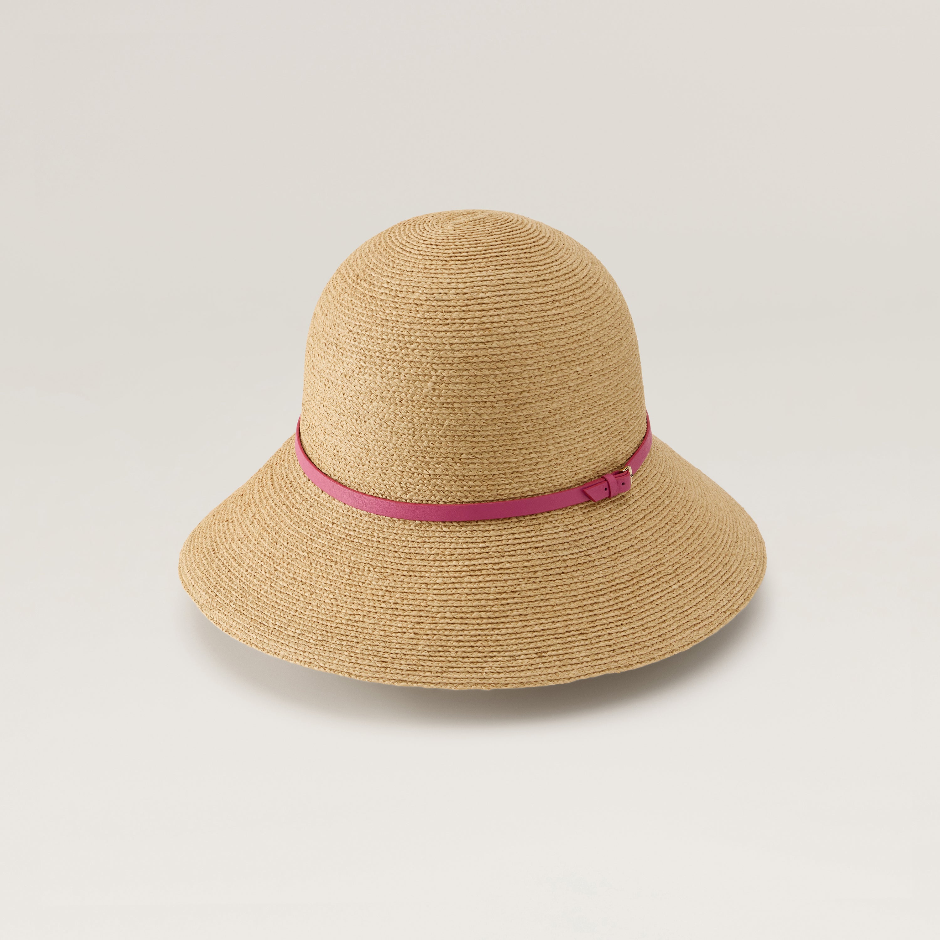 Besa 9 Raffia Braid Cloche Hat - Natural/Bright Pink | Helen