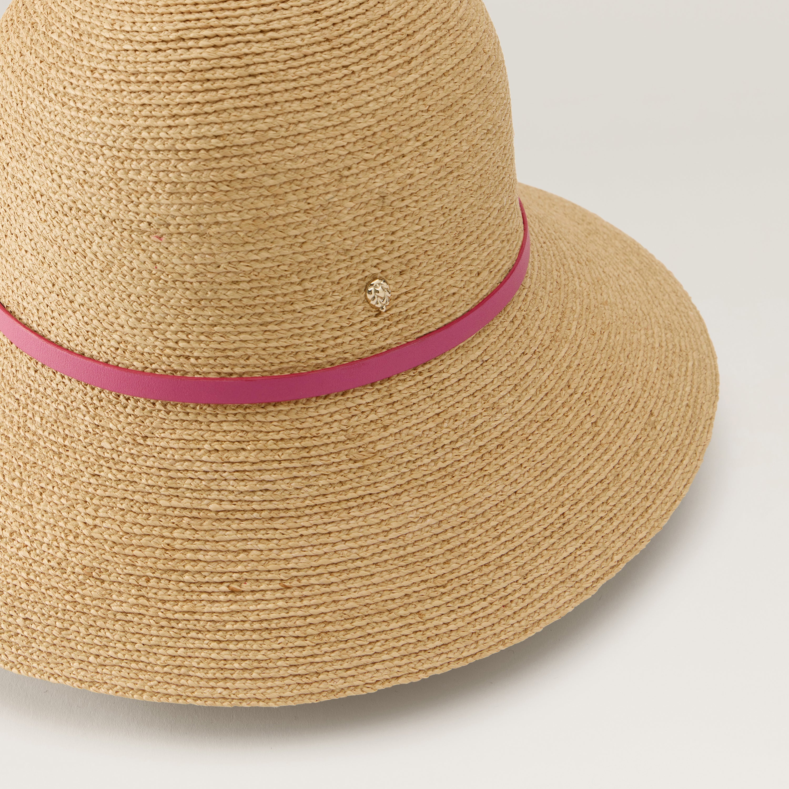 Besa 9 Raffia Braid Cloche Hat - Natural/Bright Pink | Helen