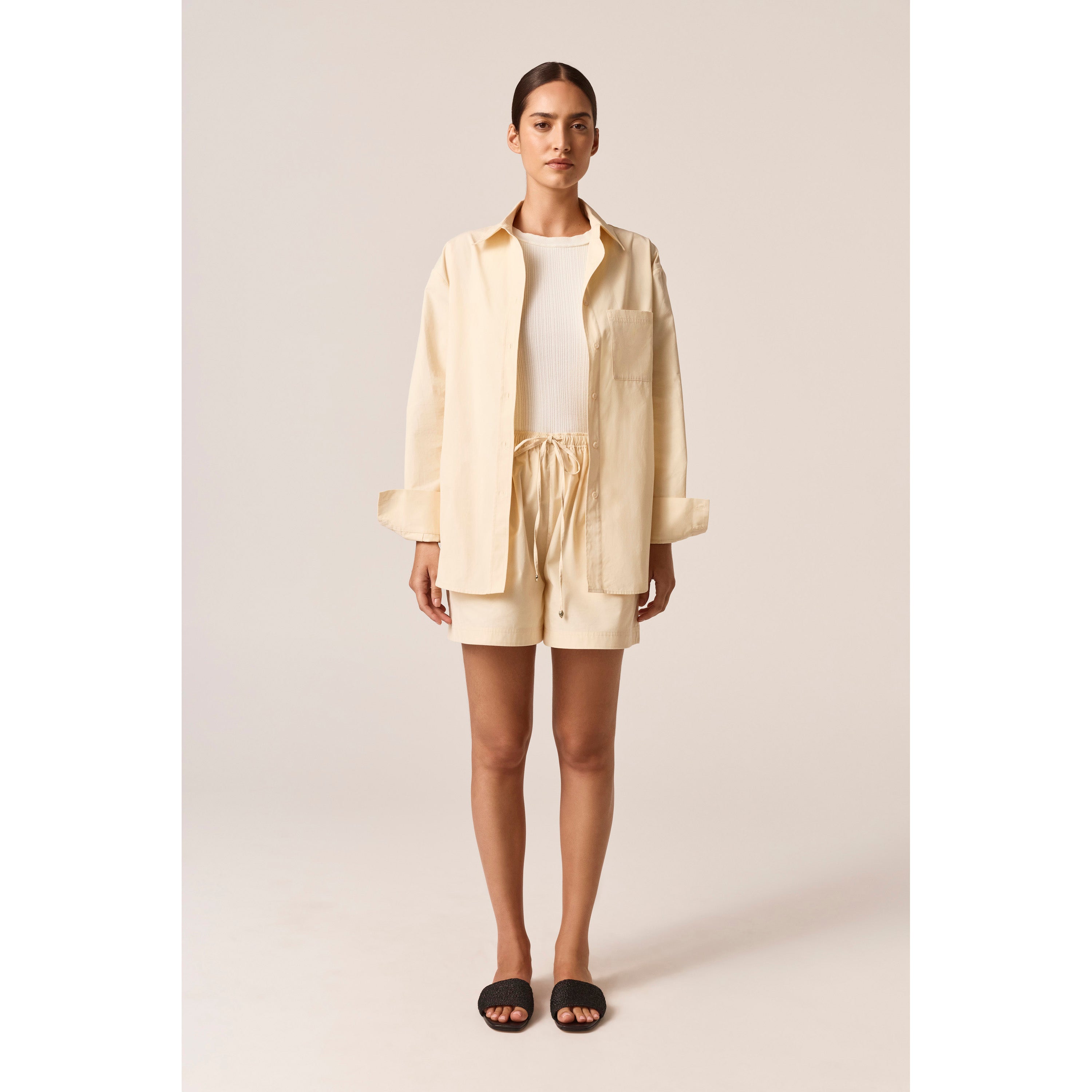Cotton Poplin Drawstring Shorts - Buttercream | Clothing | Helen