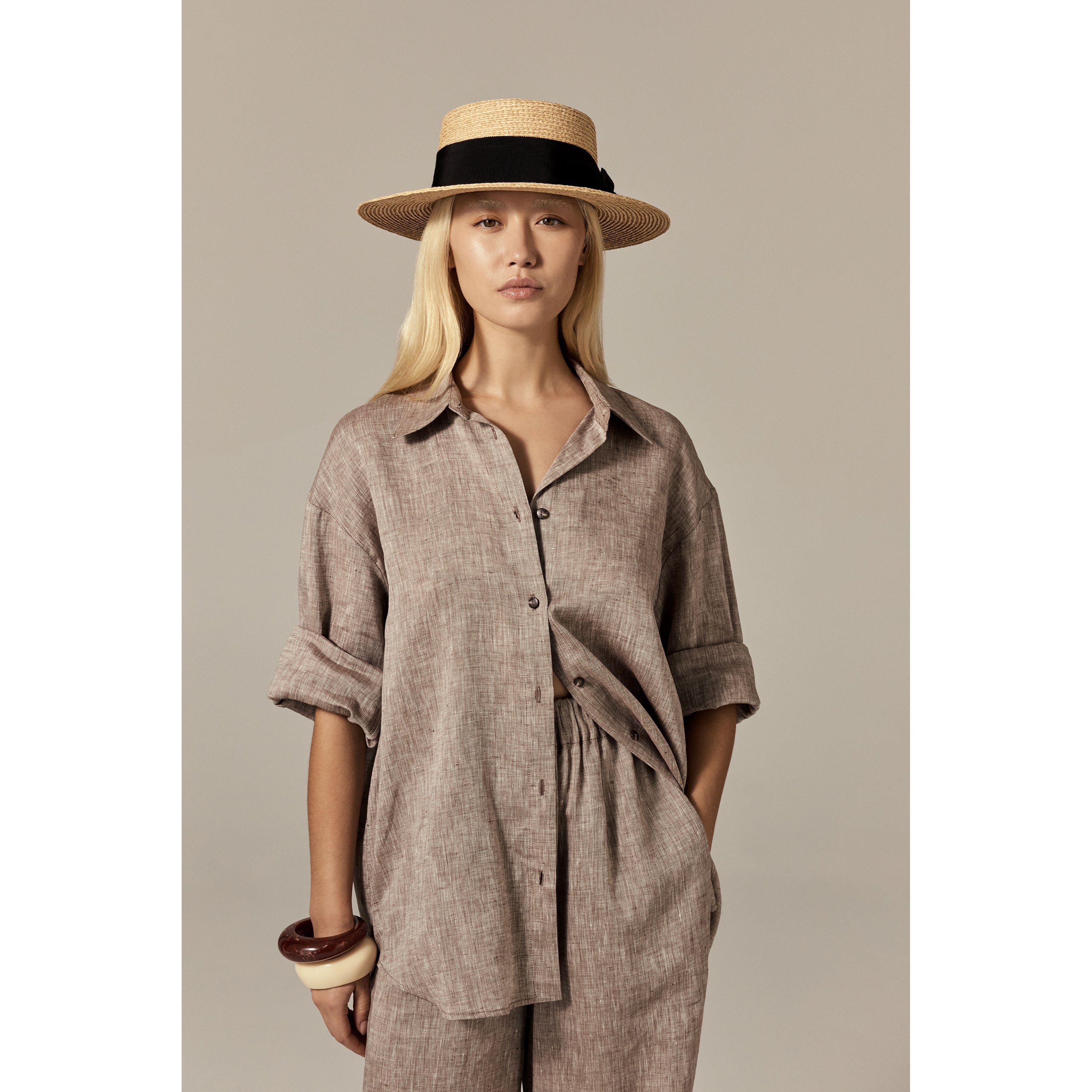 Dulani Raffia Braid Boater Hat - Natural/Black | Helen Kaminski US