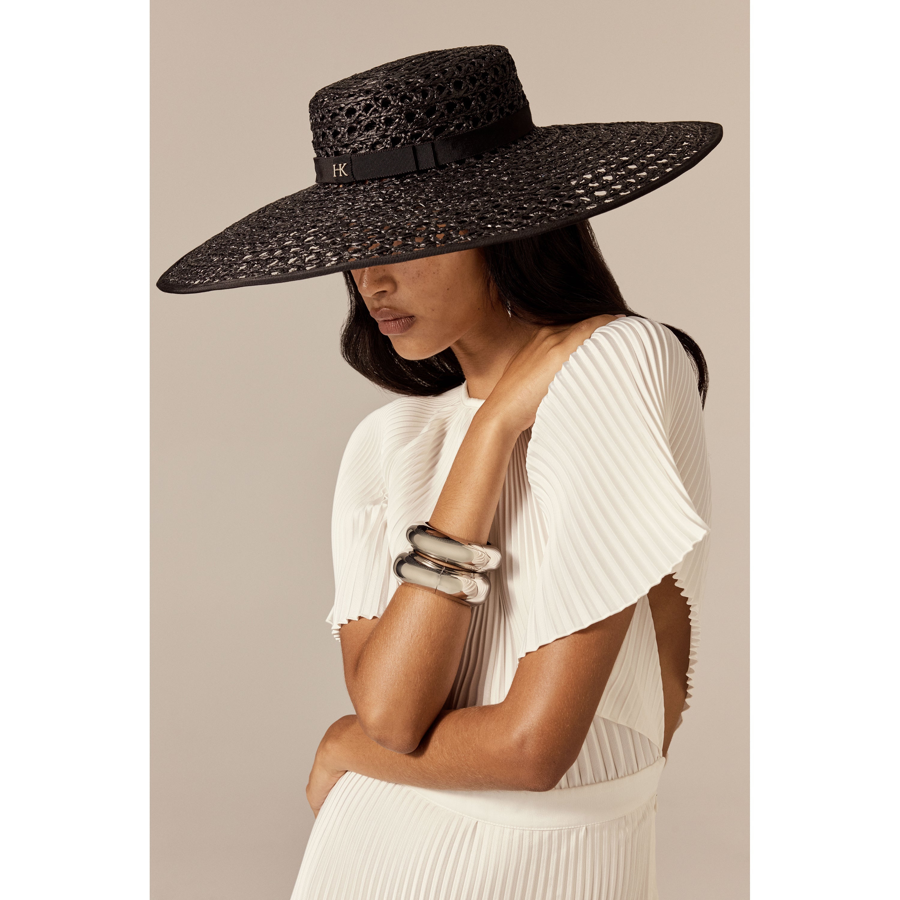 Kavya Raffia Lace Boater Hat - Charcoal | Helen Kaminski US