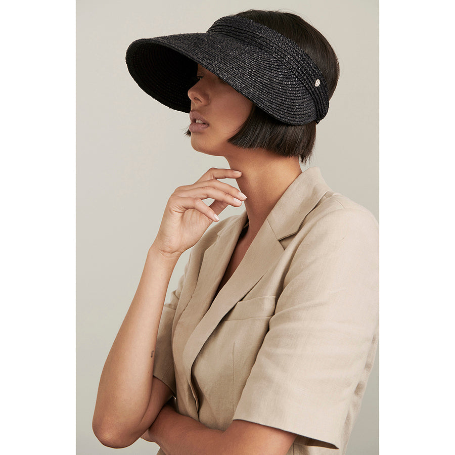 Kirsten Raffia Braid Visor - Charcoal - Black Hat | Helen Kaminski US
