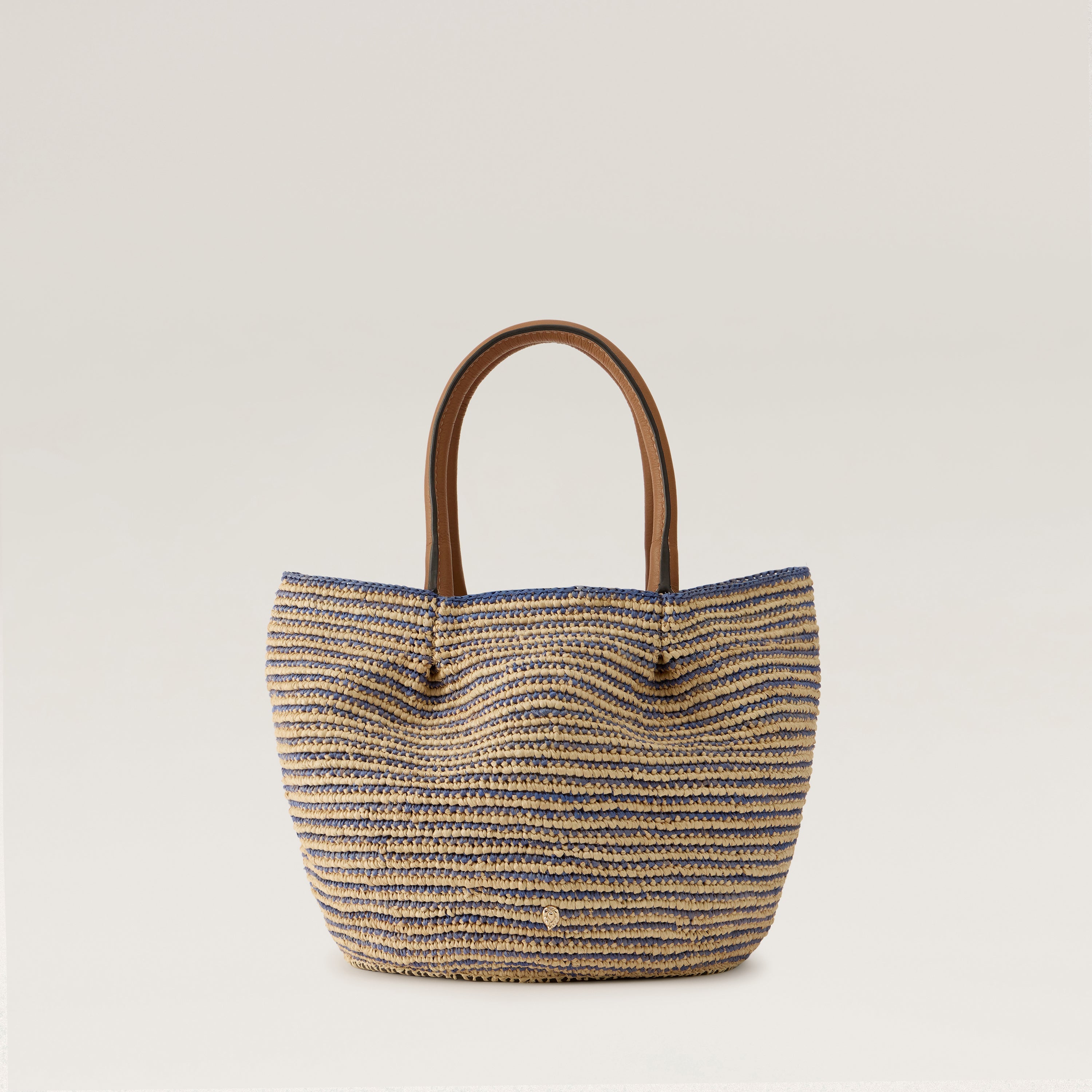 Lalith Raffia Stripe Basket Medium Tote Bag - Natural/Lapis