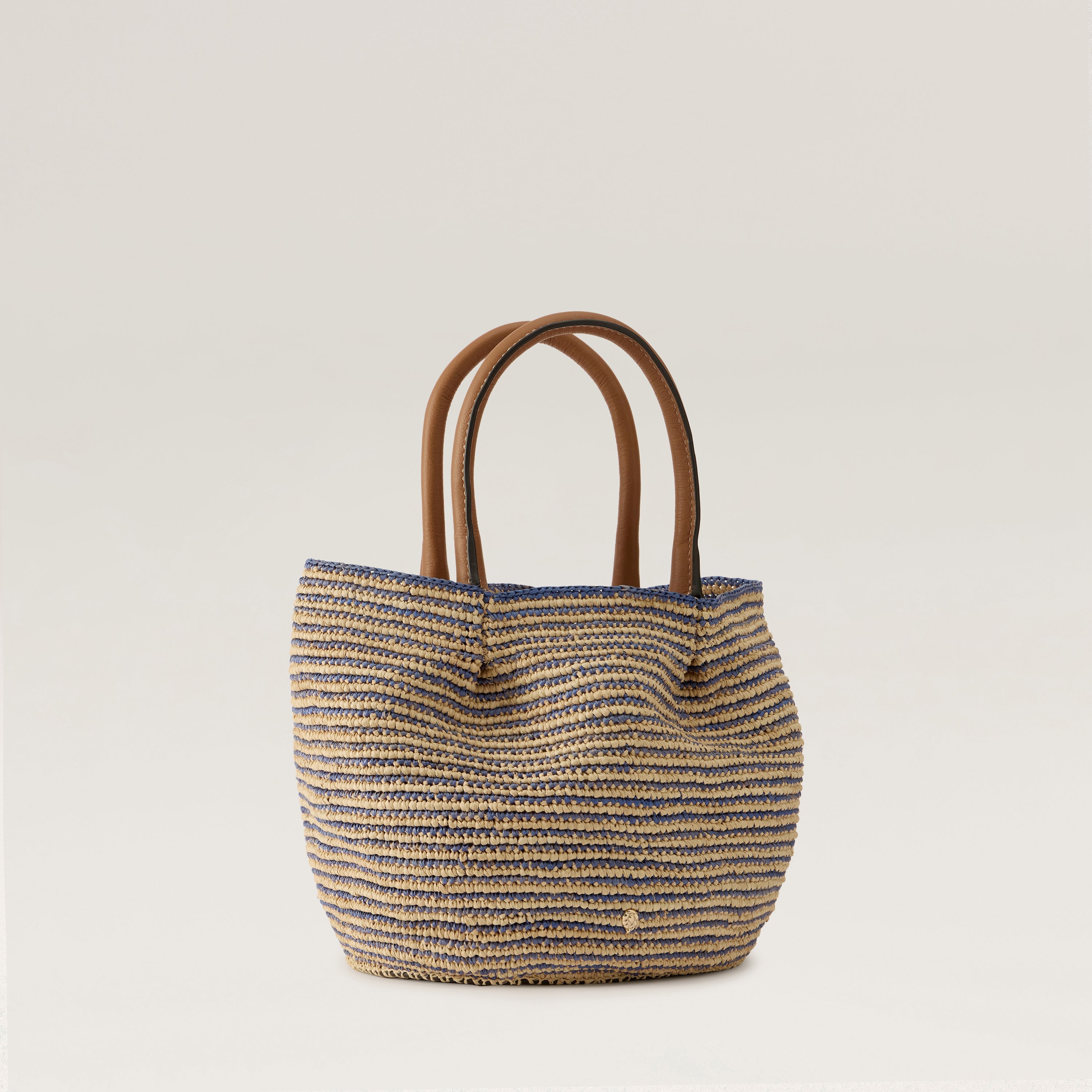 Lalith Raffia Stripe Basket Medium Tote Bag - Natural/Lapis