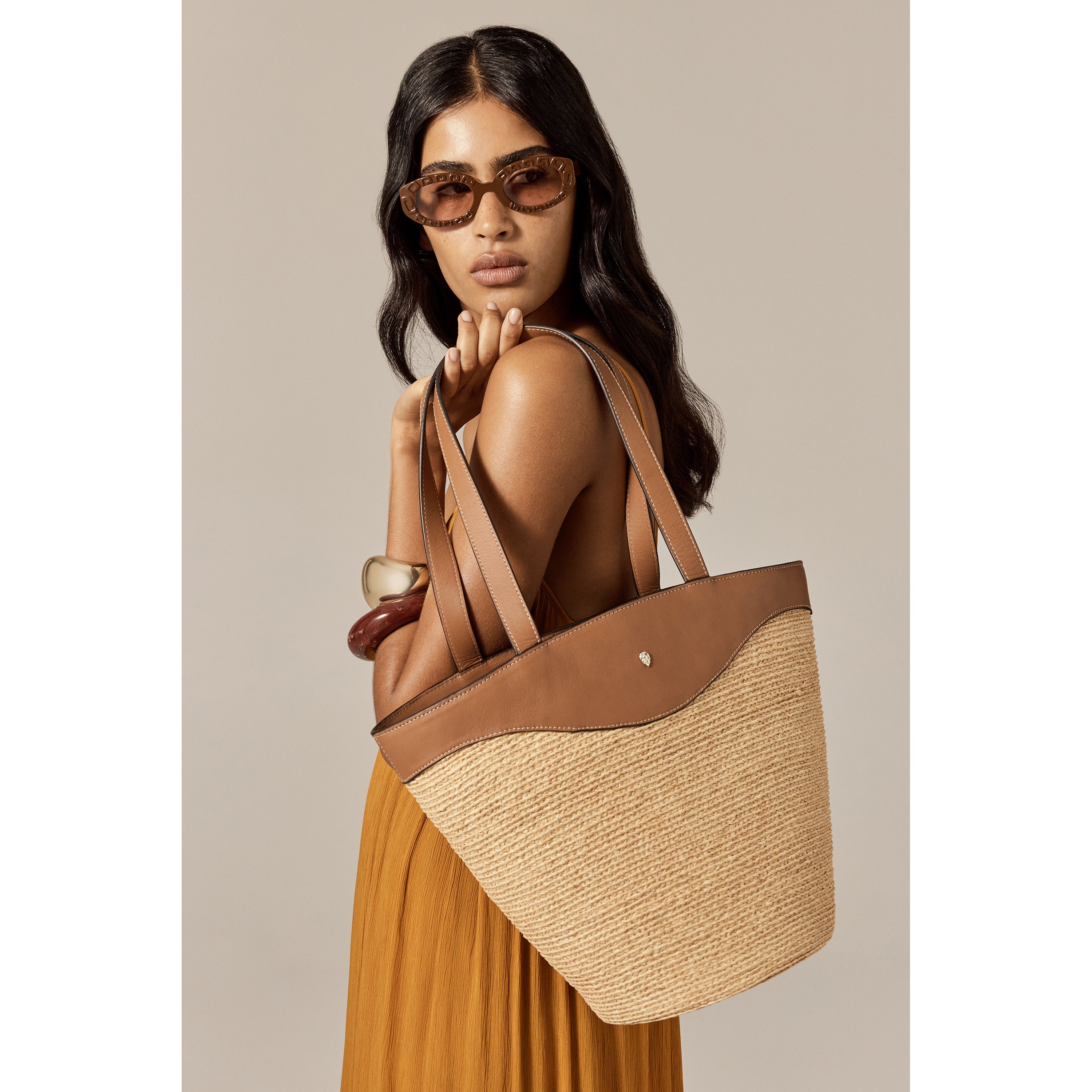 Nadee Raffia Braid Tote - Natural/Cotto - Large Tote Bag | Helen
