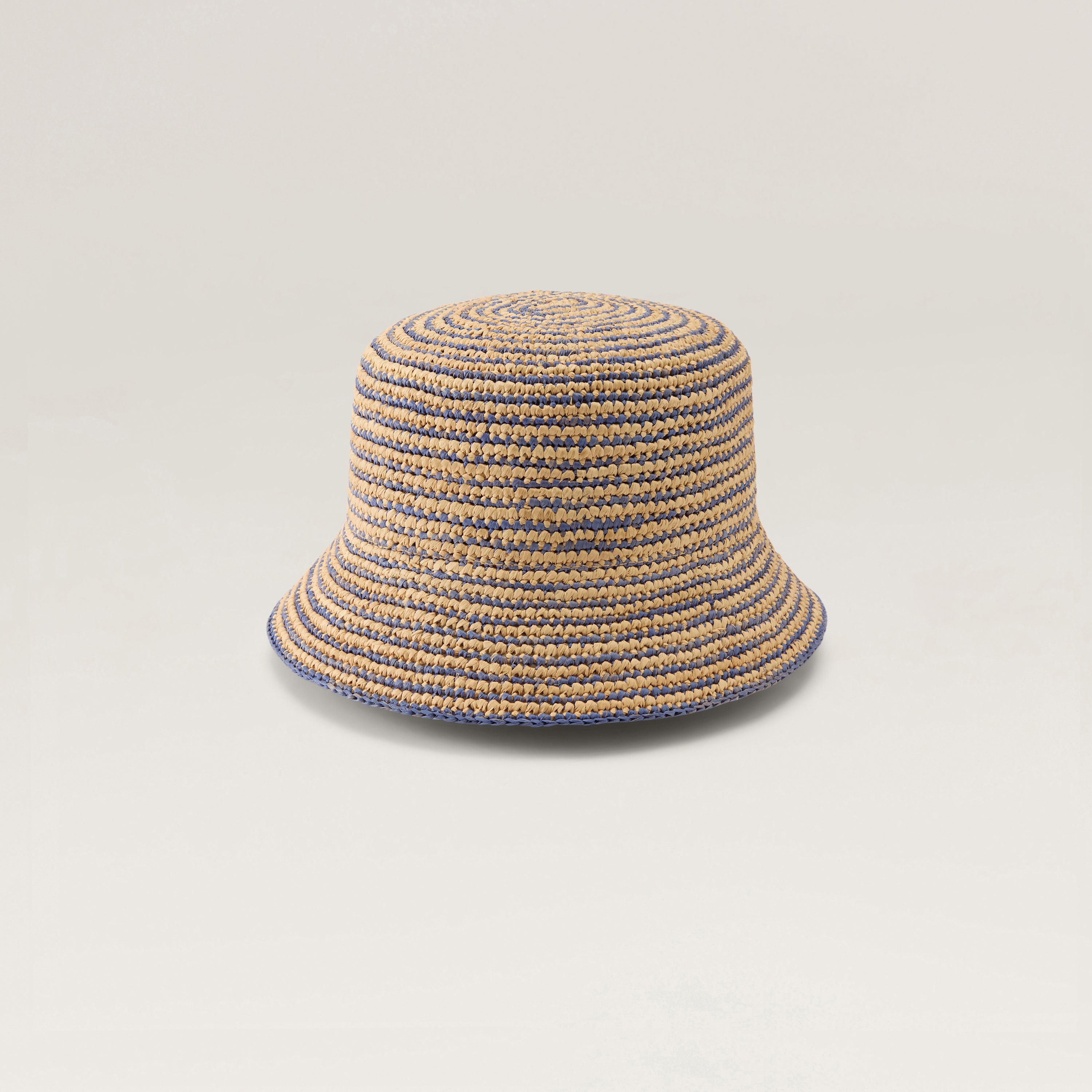 Nala Fine Stripe Crochet Bucket Hat - Natural/Lapis | Helen Nala Fine Stripe Crochet Bucket Hat - Natural/Lapis | Helen