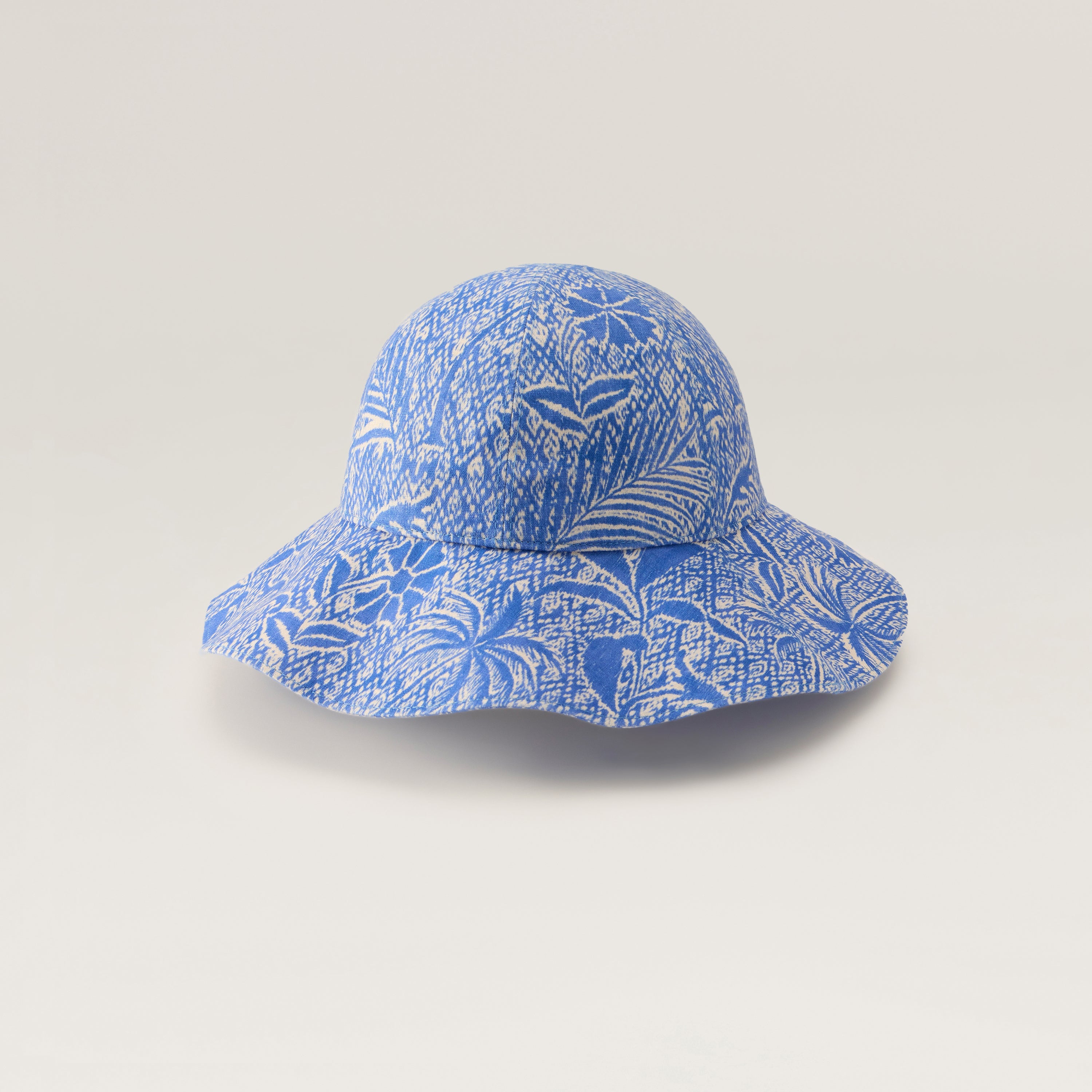 Nikini Linen Print Hat - Lapis - Blue Round Crown Hat | Helen