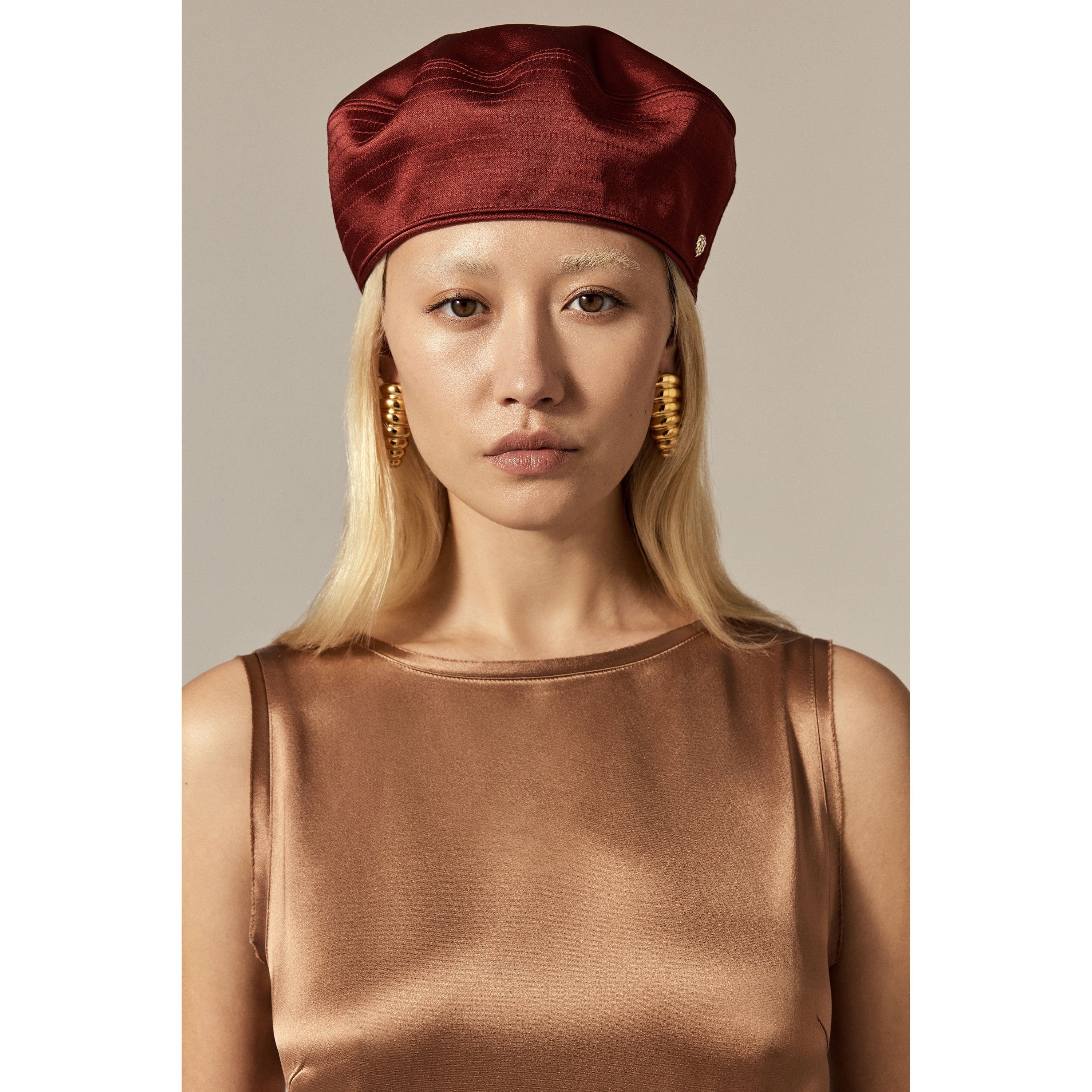 Niran Satin Beret - Raspberry | Helen Kaminski US
