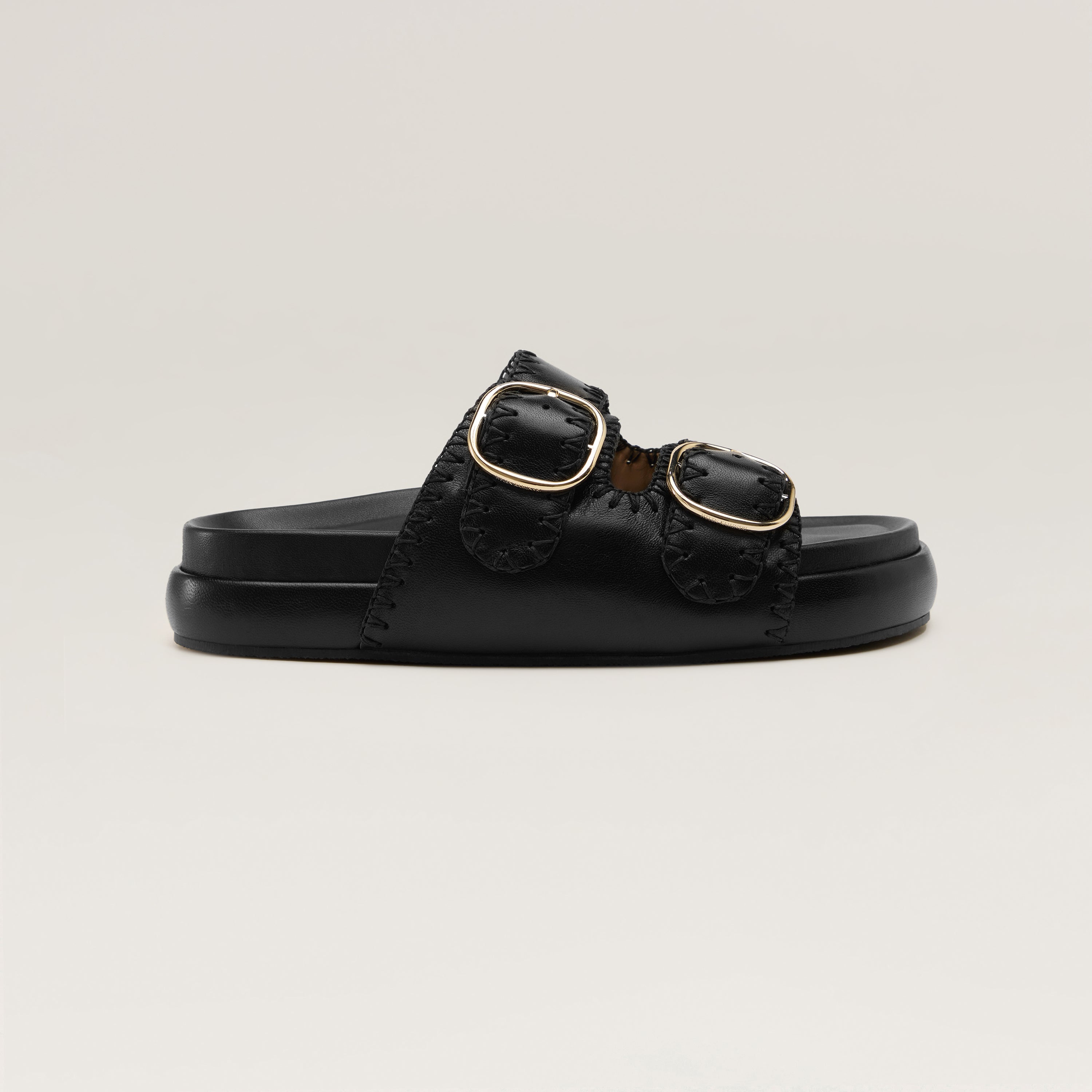 Quinn Leather Slide - Black/Charcoal | Helen Kaminski US