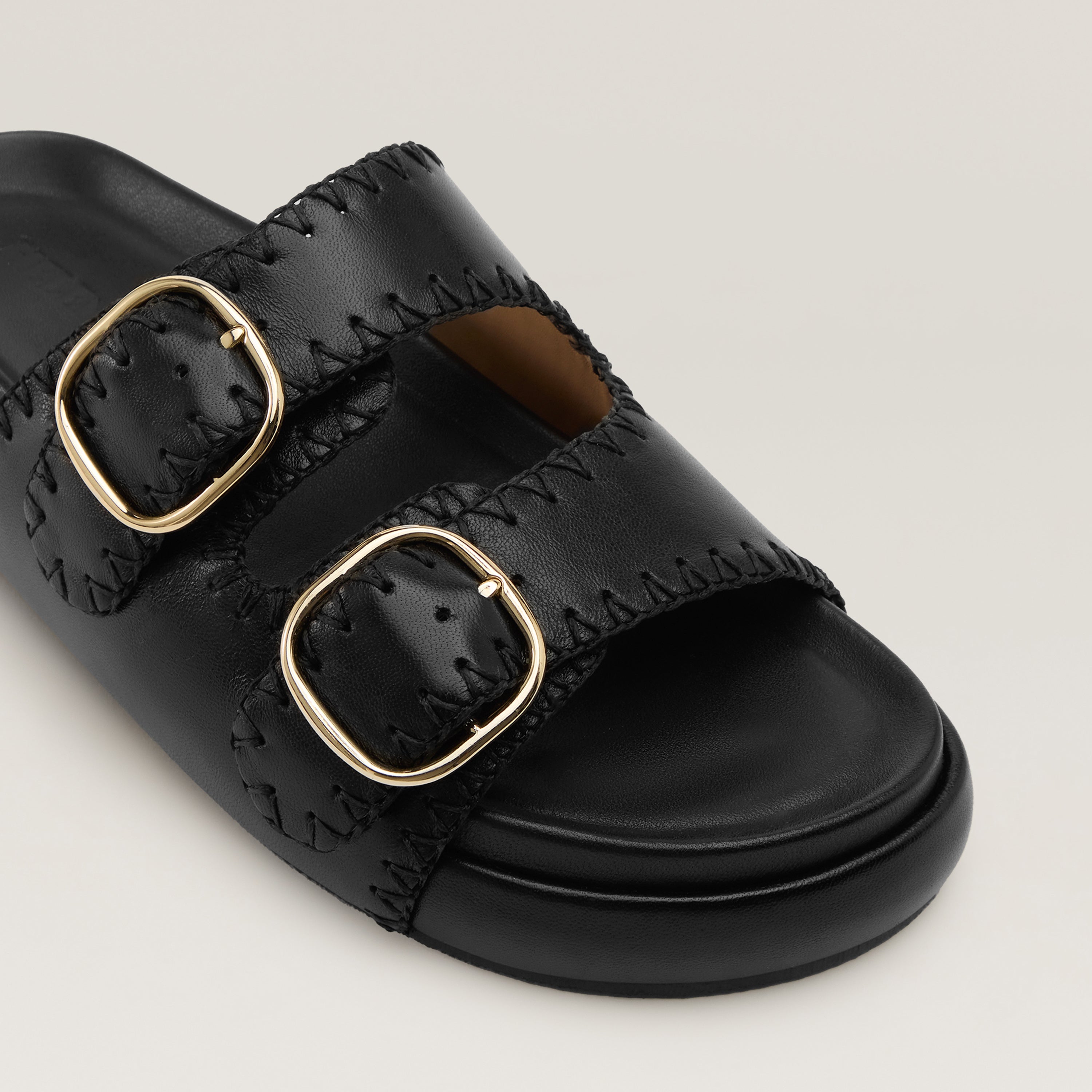 Quinn Leather Slide - Black/Charcoal | Helen Kaminski US
