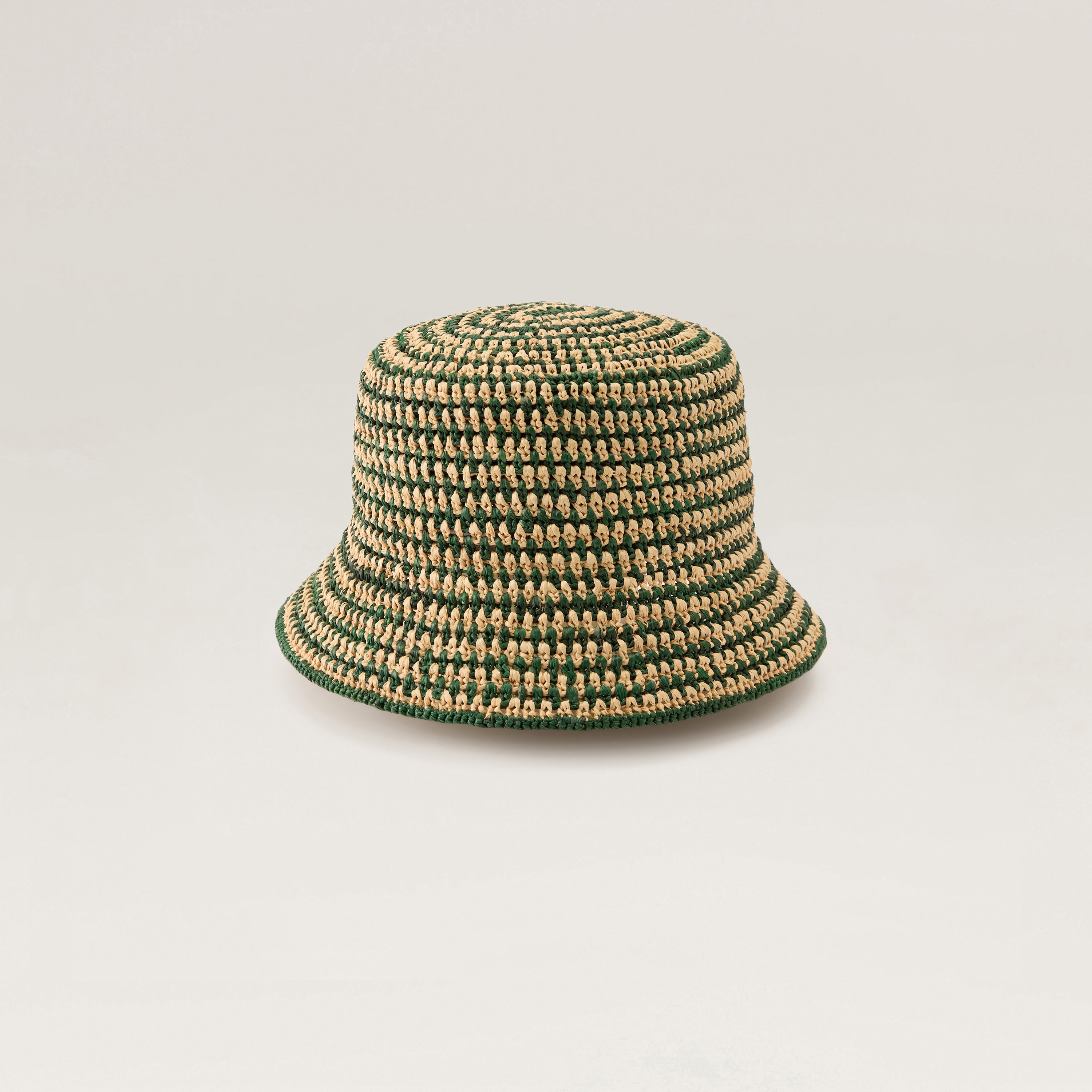 Shashika Raffia Crochet Bucket Hat - Natural/Emerald | Helen