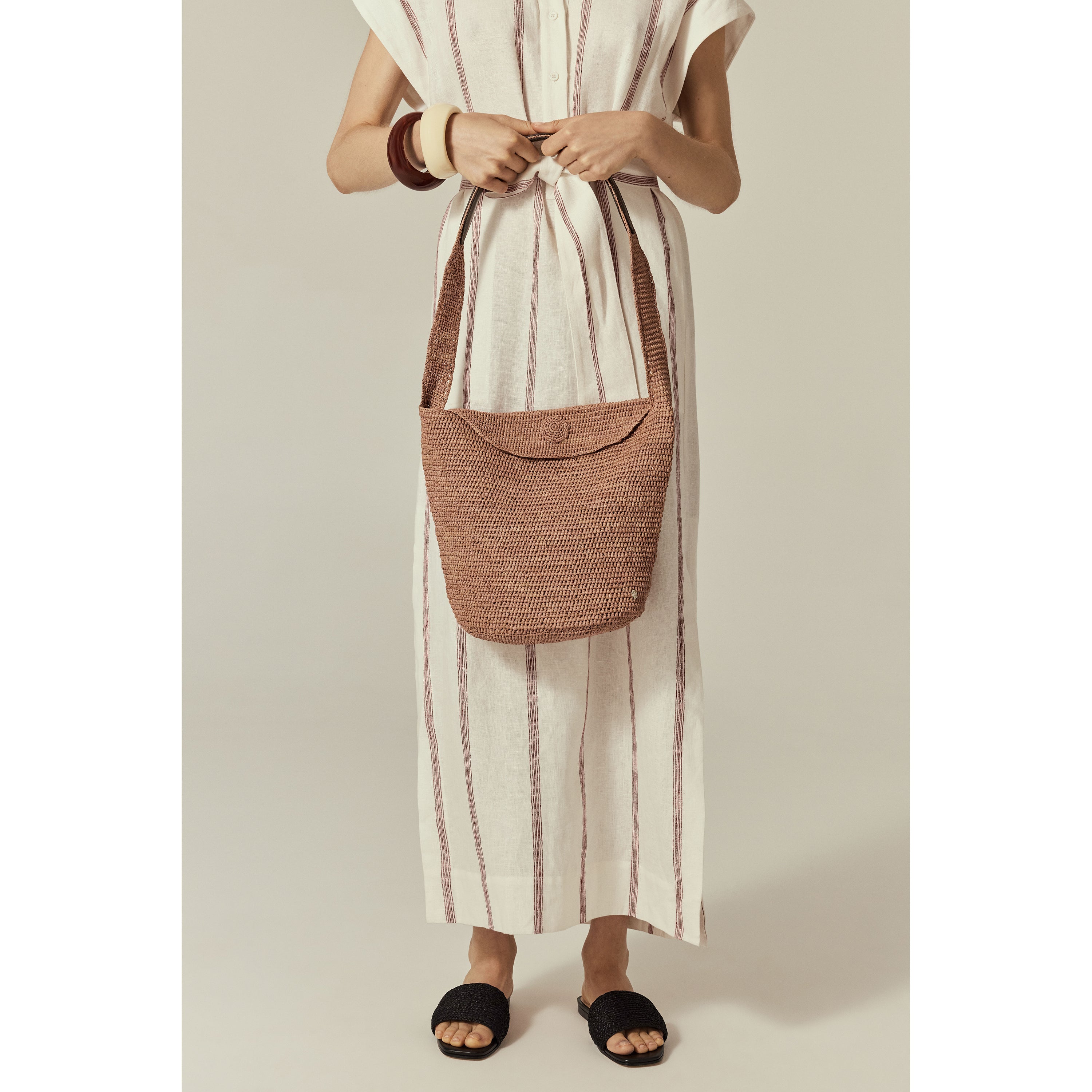 Yala Sac - Petal/Chocolate - Small Raffia Bag | Helen Kaminski US