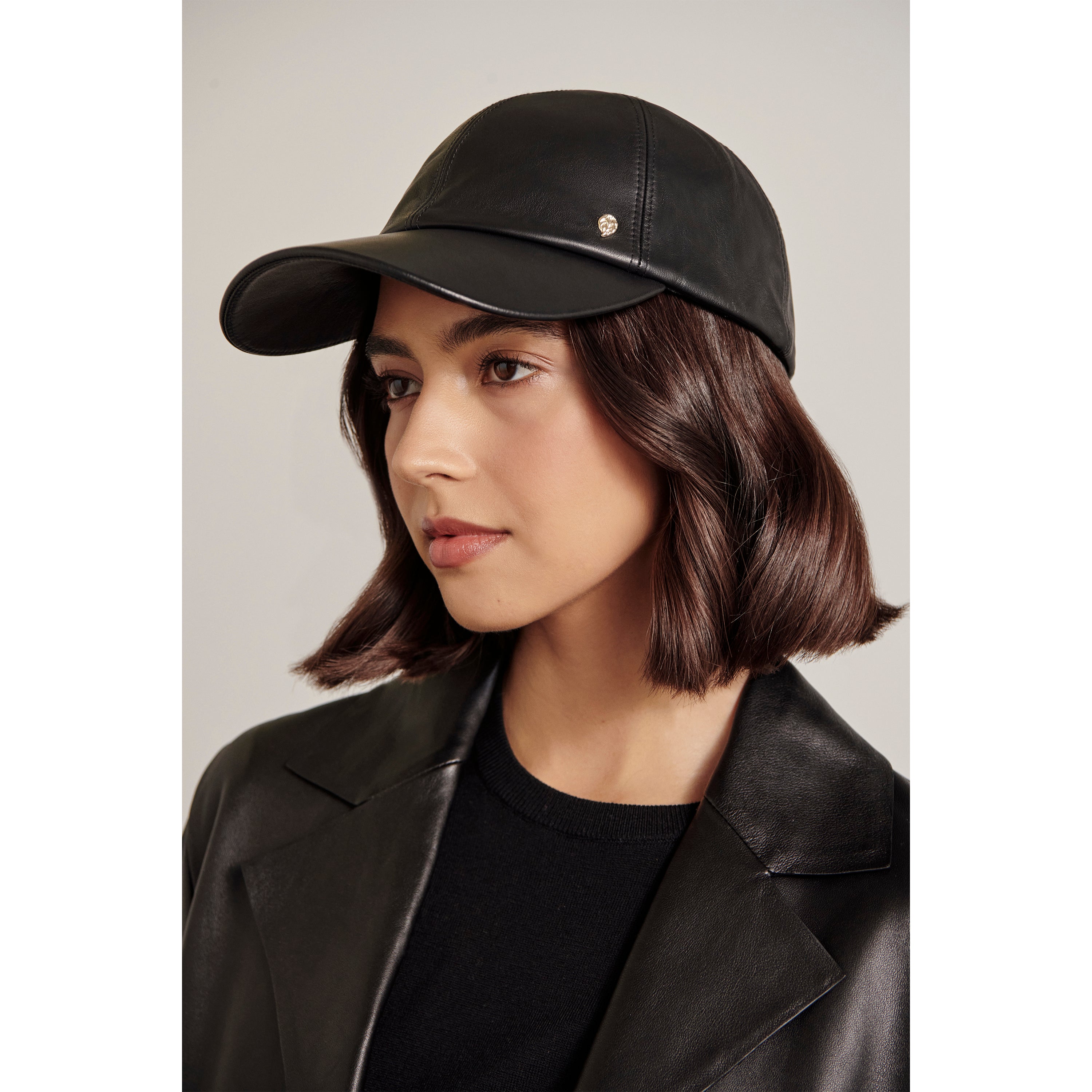 Ashley 6 Panel Cap in Black Leather Helen Kaminski