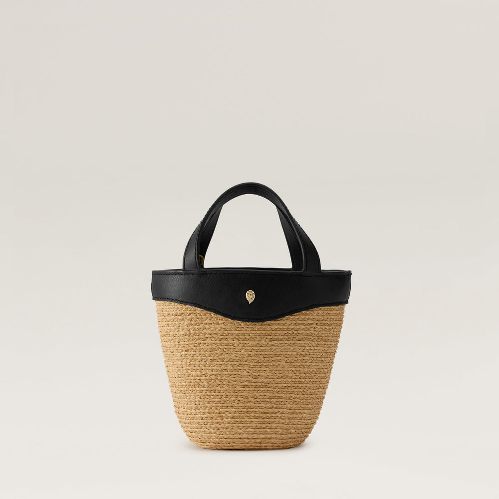 Ama Raffia Braid Basket Small Tote Bag - Natural/Black | Helen