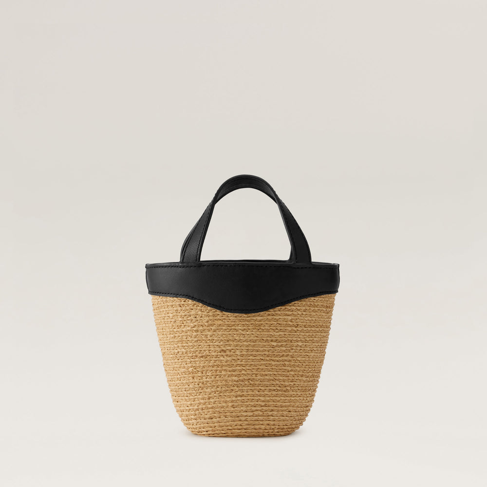 Ama Raffia Braid Basket Small Tote Bag - Natural/Black | Helen