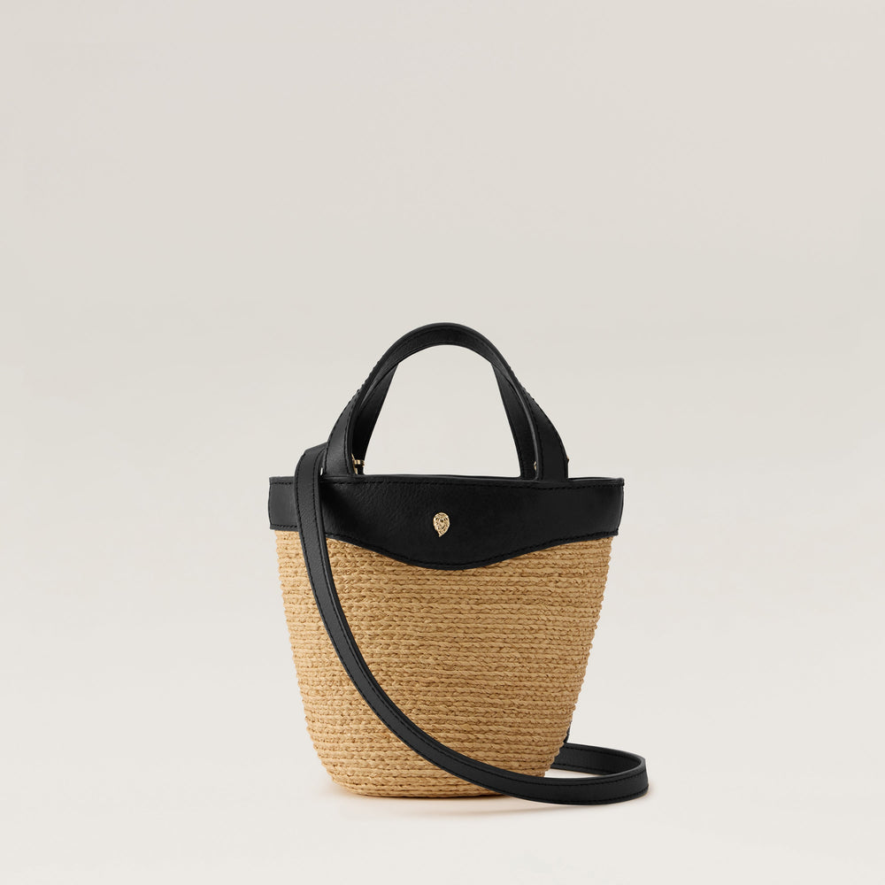 Ama Raffia Braid Basket Small Tote Bag - Natural/Black | Helen