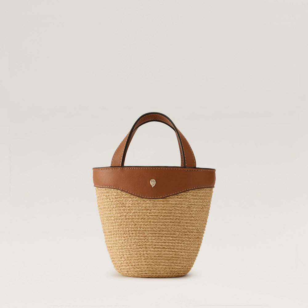 Ama Raffia Braid Basket Small Tote Bag - Natural/Cotto | Helen
