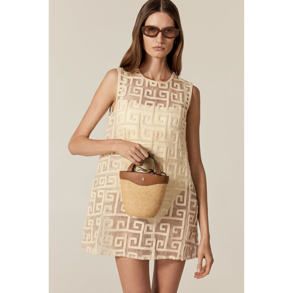 Ama Raffia Braid Basket Small Tote Bag - Natural/Cotto | Helen