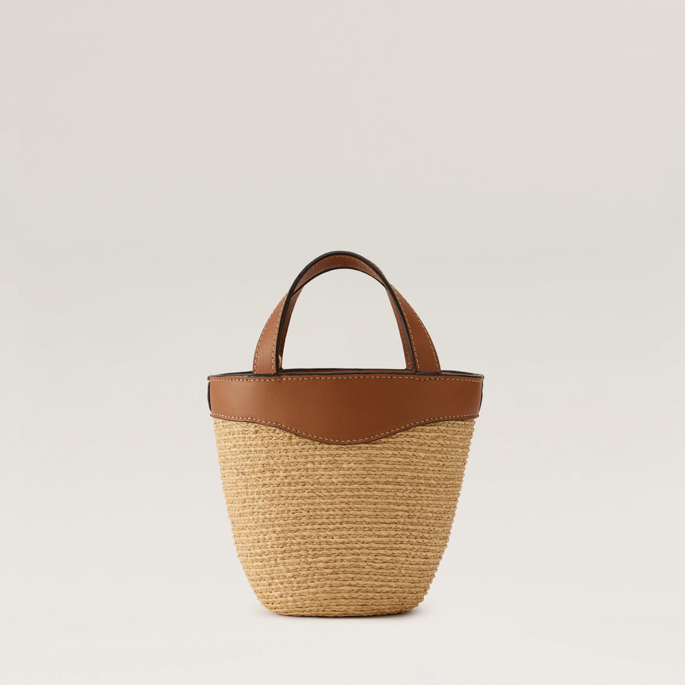 Ama Raffia Braid Basket Small Tote Bag - Natural/Cotto | Helen