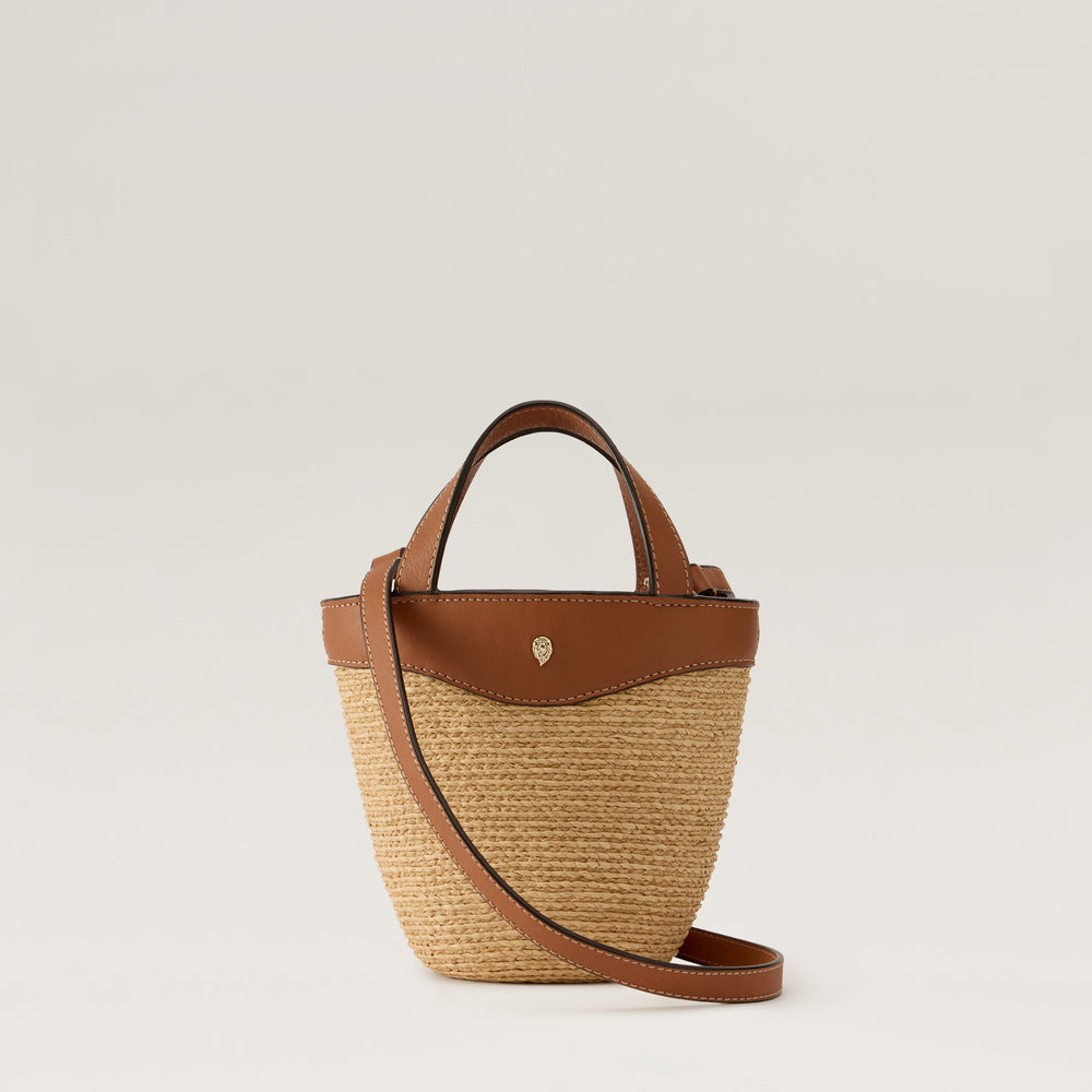 Ama Raffia Braid Basket Small Tote Bag - Natural/Cotto | Helen