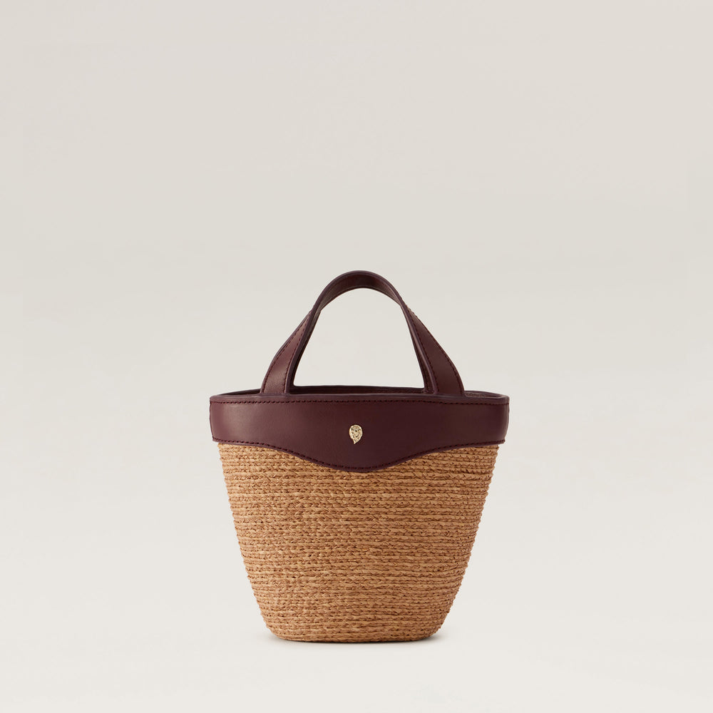 Ama Raffia Braid Basket Small Tote Bag - Nougat/Garnet | Helen