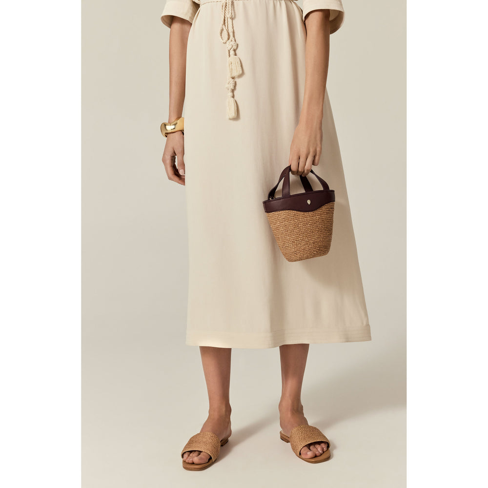 Ama Raffia Braid Basket Small Tote Bag - Nougat/Garnet | Helen 