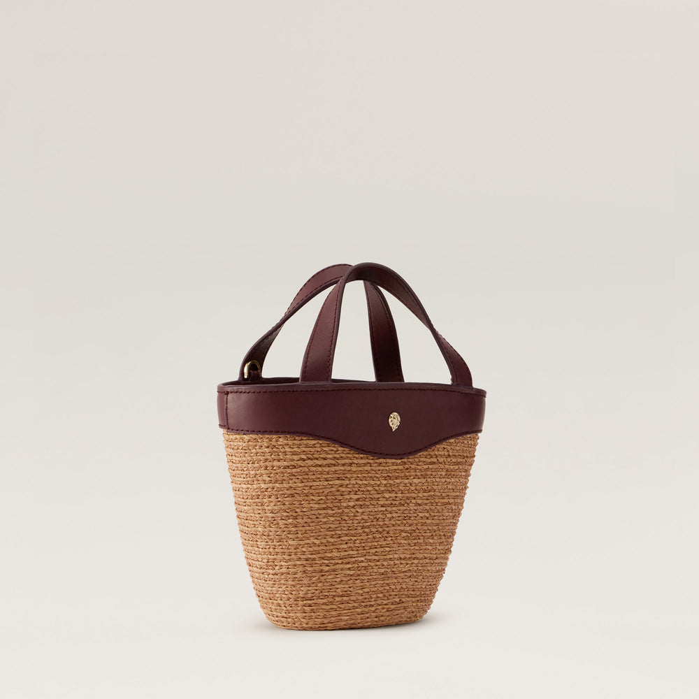 Ama Raffia Braid Basket Small Tote Bag - Nougat/Garnet | Helen Kaminski US