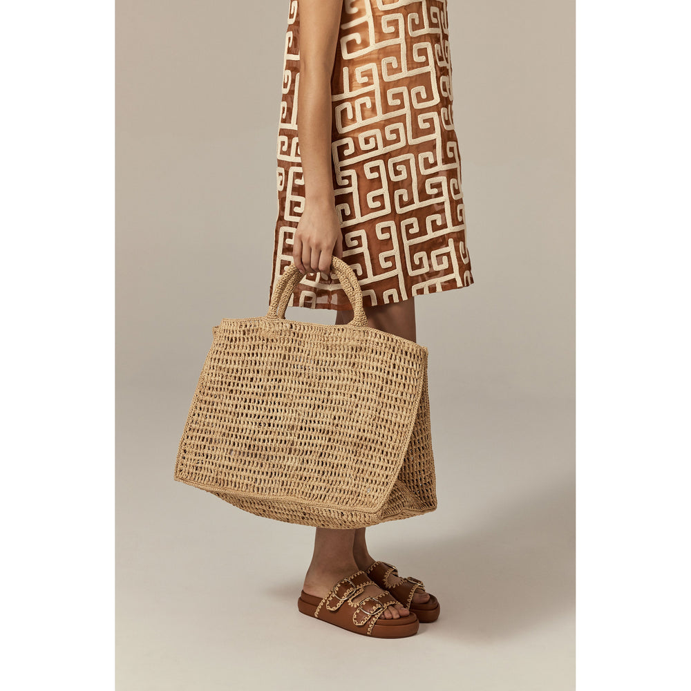 Anika Raffia Crochet Tote - Natural - Large Tote Bag | Helen