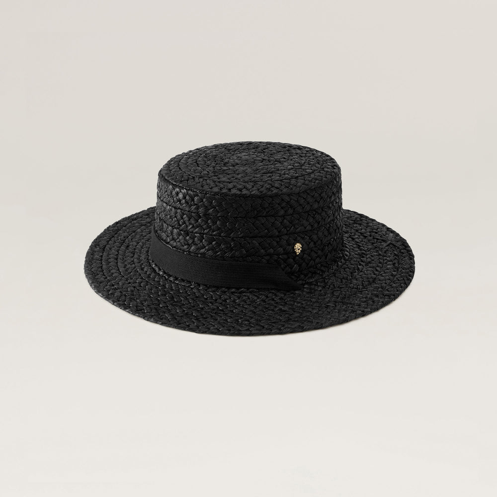 Arden Raffia Braid Boater Hat - Charcoal/Black | Helen Kaminski US