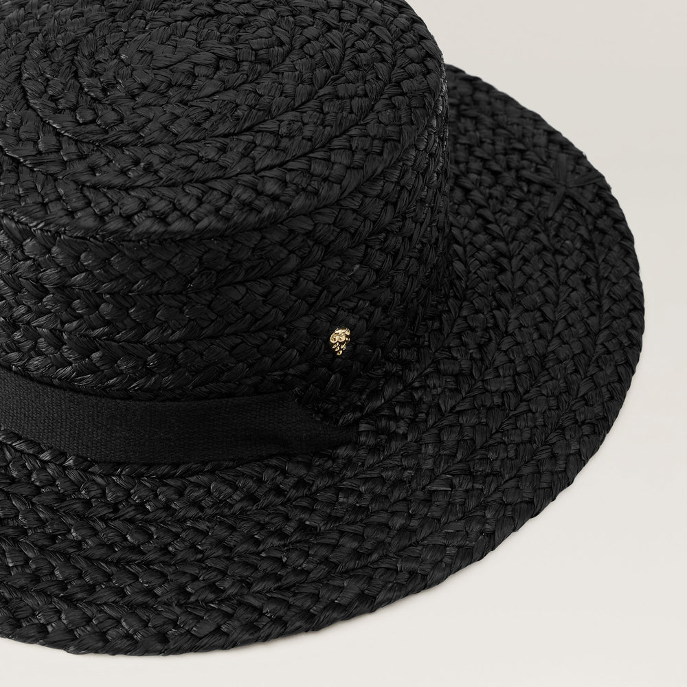 Arden Raffia Braid Boater Hat - Charcoal/Black | Helen Kaminski US