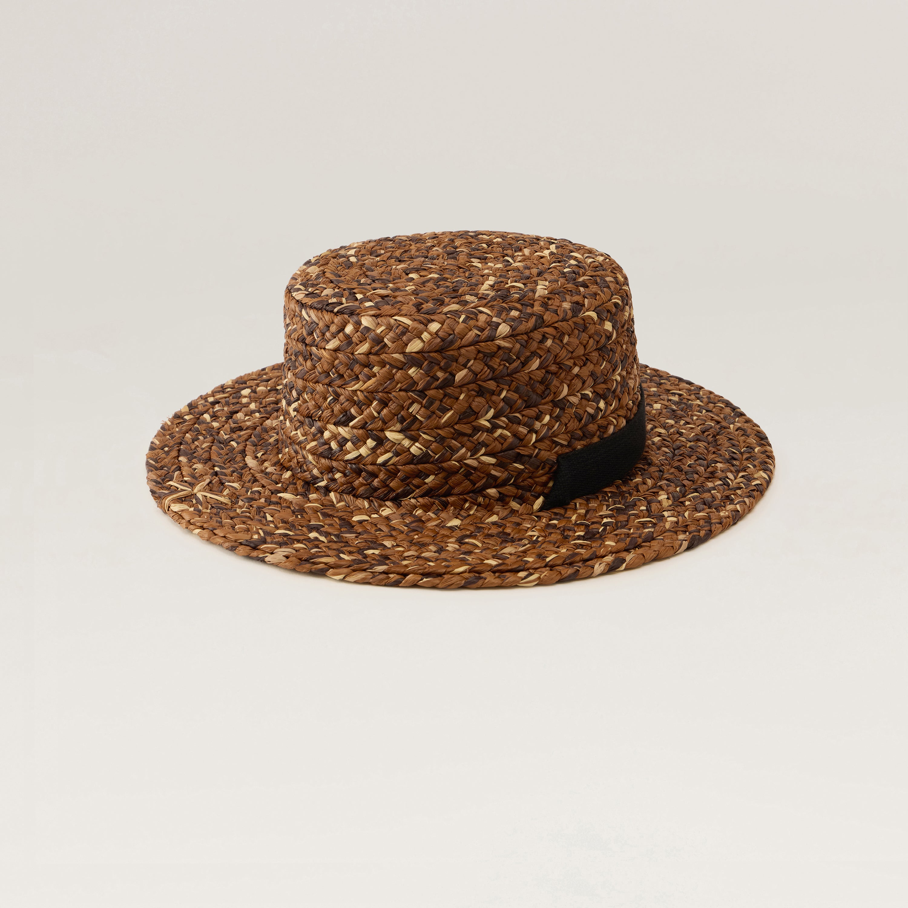 Arden Raffia Braid Boater Hat - Nutshell Multi/Black | Helen