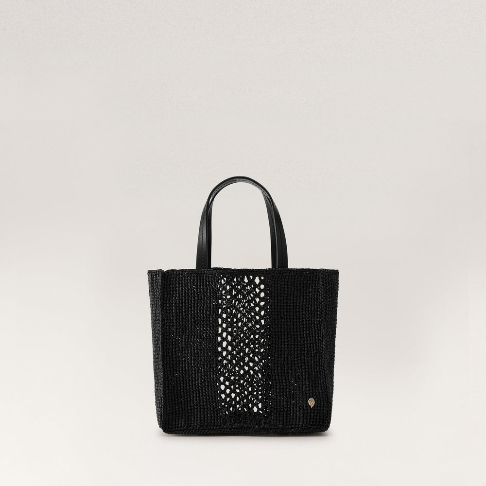 Arleth Raffia Crochet Mini Tote - Charcoal - Small Bag | Helen