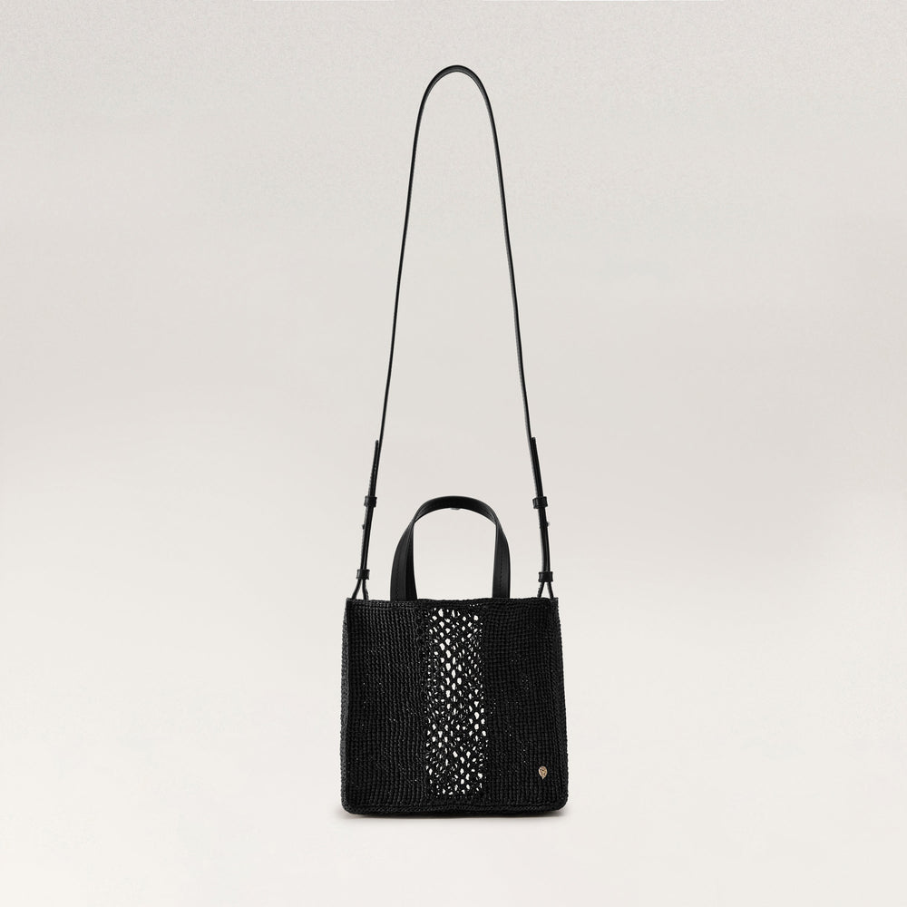 Arleth Raffia Crochet Mini Tote - Charcoal - Small Bag | Helen