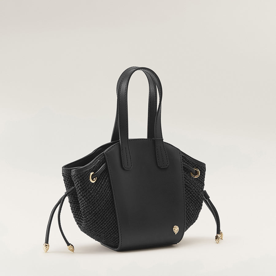 【HELEN KAMINSKI】　ミニトートバッグ　黒色 Shop the Piaf Tote With Raffia in Black/Charcoal | Helen Kaminski