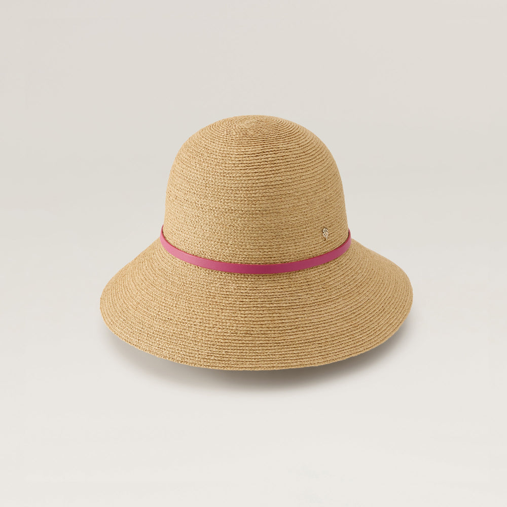Besa 9 Raffia Braid Cloche Hat - Natural/Bright Pink | Helen