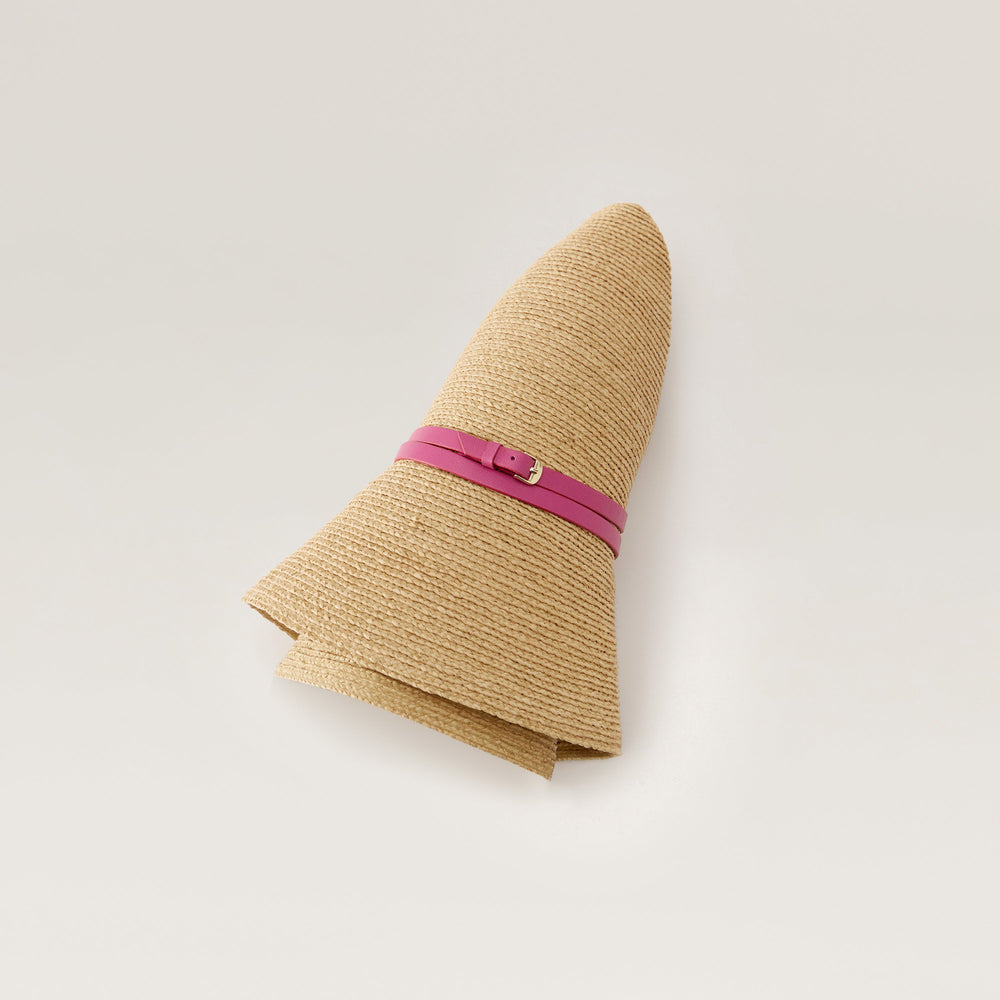Besa 9 Raffia Braid Cloche Hat - Natural/Bright Pink | Helen