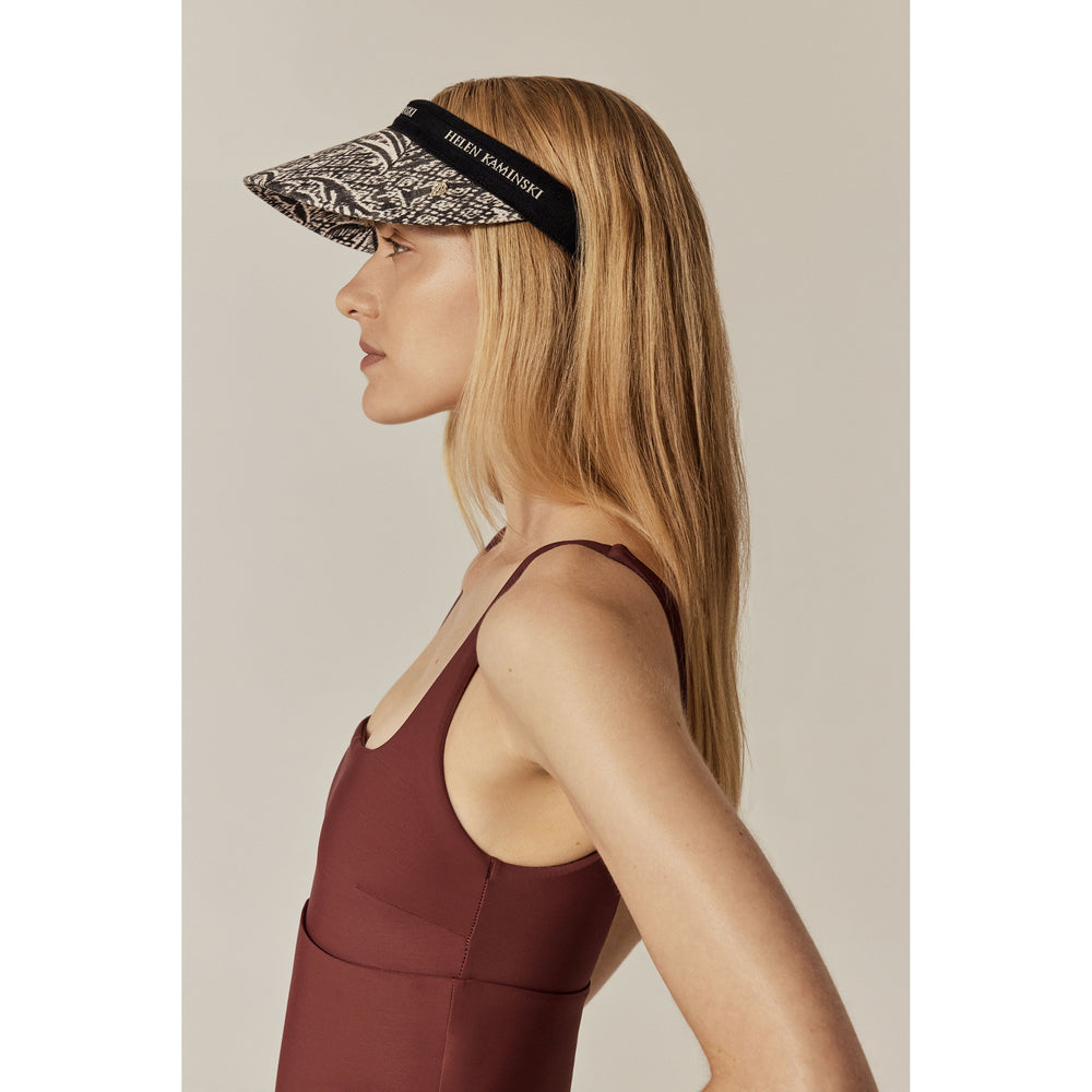 Brooke Linen Print Visor - Black Hat | Helen Kaminski US
