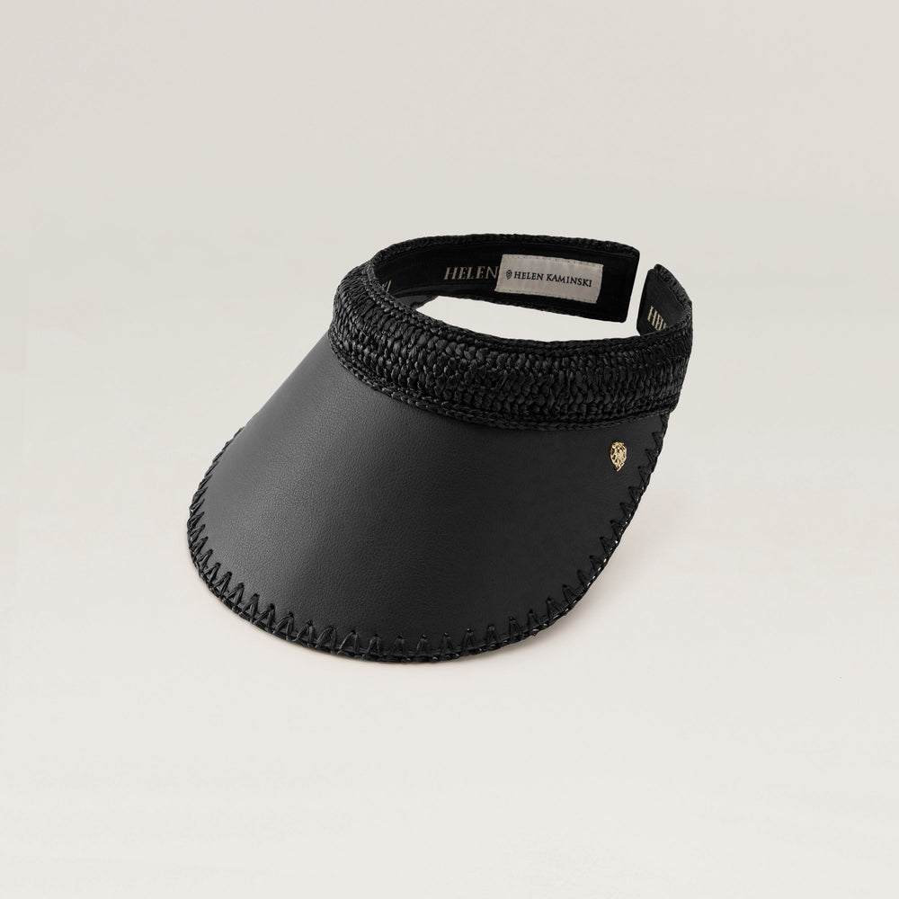 Deja Raffia Crochet Visor - Charcoal/Black - Black Hat | Helen