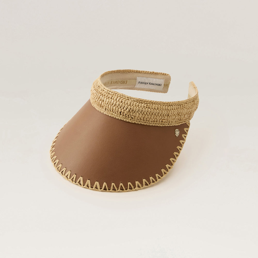 Deja Raffia Crochet Visor - Natural/Cotto - Beige Hat | Helen