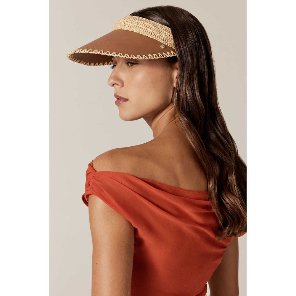 Deja Raffia Crochet Visor - Natural/Cotto - Beige Hat | Helen