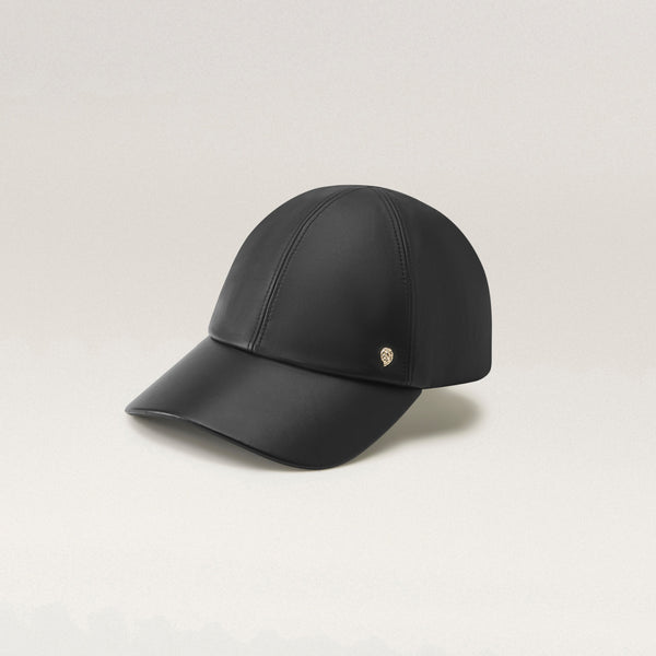 Ashley 6 Panel Cap in Black Leather - Helen Kaminski