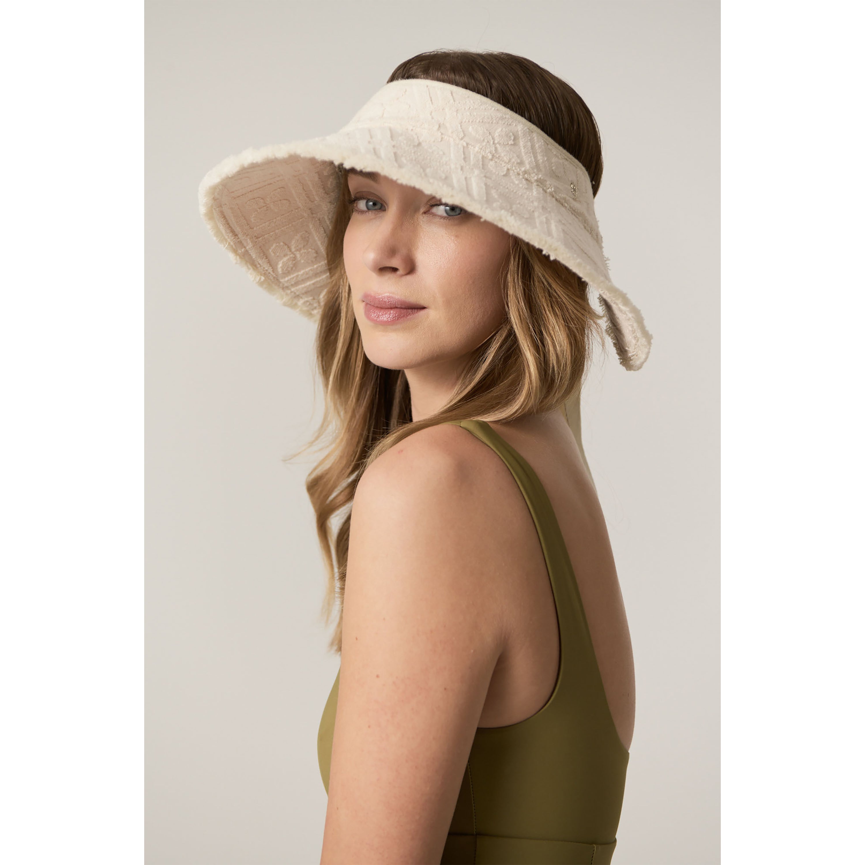 Shop the Carlota 3/4 Brim Fabric Visor Hat in Parchment | Helen