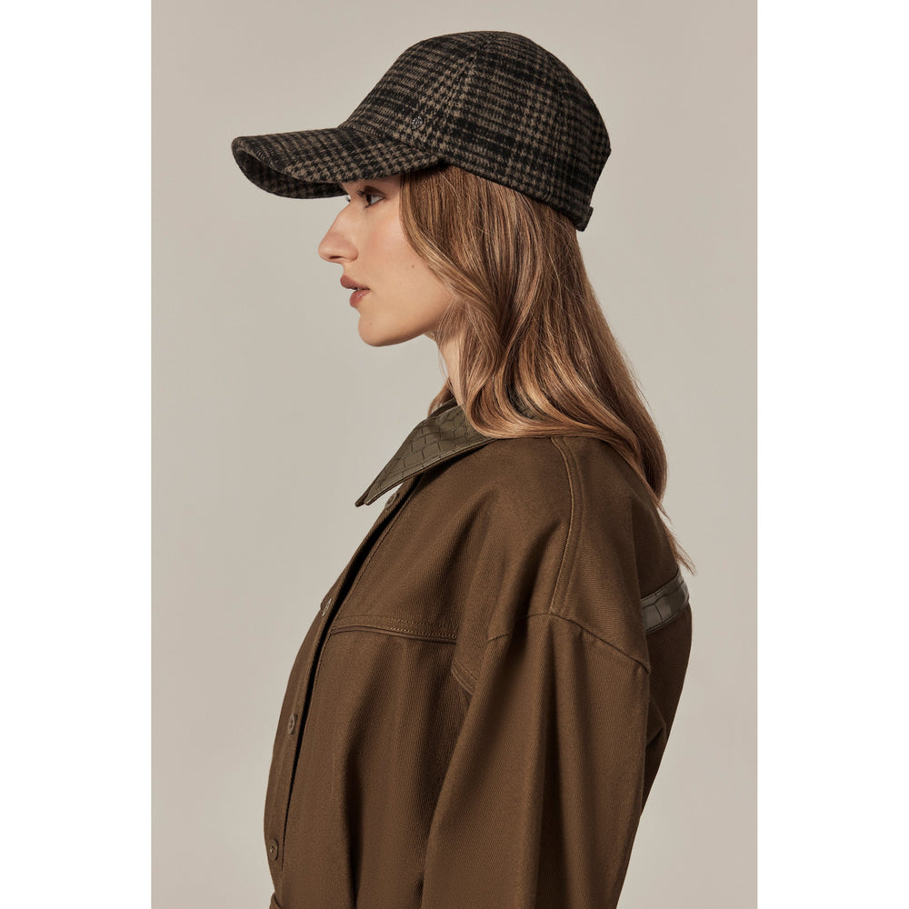 Buy Buddy Wool Blend Check Cap - Khaki - Helen Kaminski display picture 3