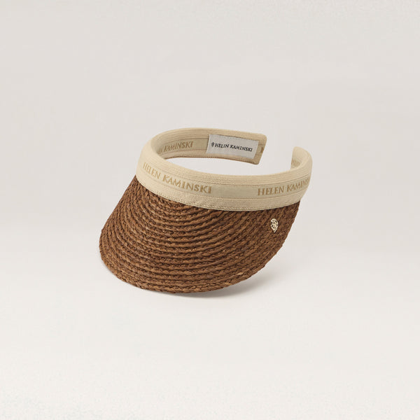 Bianca 8 Raffia Logo Visor - Nutshell/Natural Logo Hat | Helen