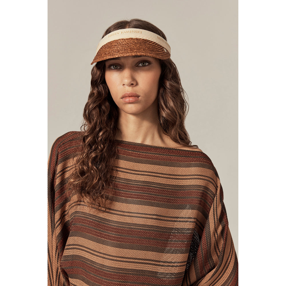 Bianca 8 Raffia Logo Visor - Nutshell/Natural Logo Hat | Helen
