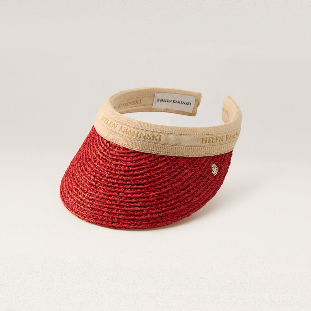 Helen Kaminski Natural Straw Visor with Red Logo Band HELEN KAMINSKI Marina Natural Raffia Red Logo Sun Visor | eBay main image 3