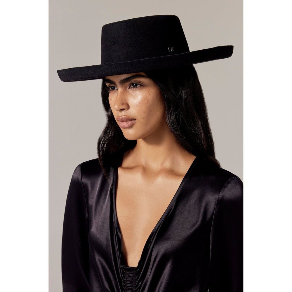 Helen Kaminski Black Wool Felt Wide Brim Hat | Flat Crown Boater/ MED Buy Honor Conscious Wool Boater - Black - Helen Kaminski main image 3