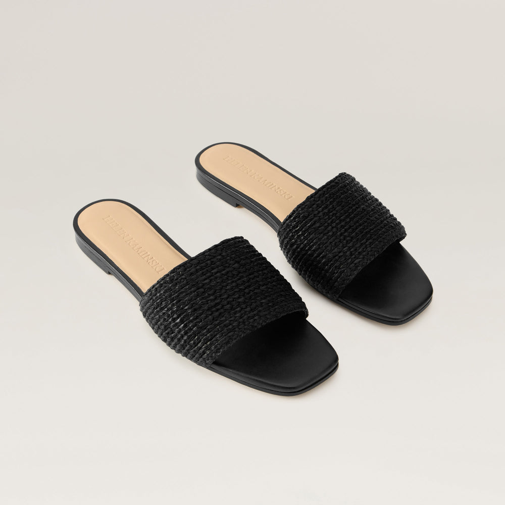 Kaila Raffia Braid Slide - Charcoal/Black | Helen Kaminski US