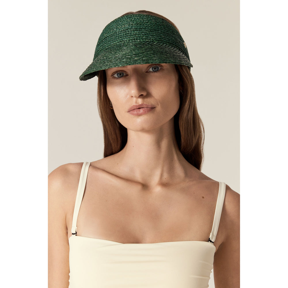 Kenna Raffia Braid Visor - Emerald - Green Hat | Helen Kaminski US